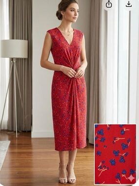Banana Republic Red Floral Twist-Front Midi Dress